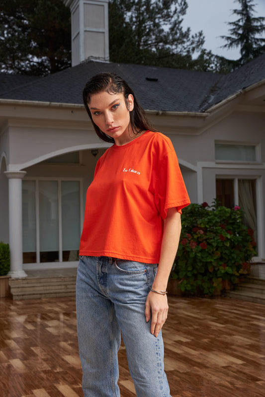 Women's Orange Oversize Crop T-shirt